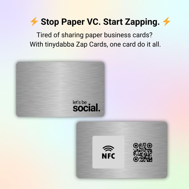 Information graphic from the Amazon listing for tinydabba Zap NFC Smart Digital Business Card