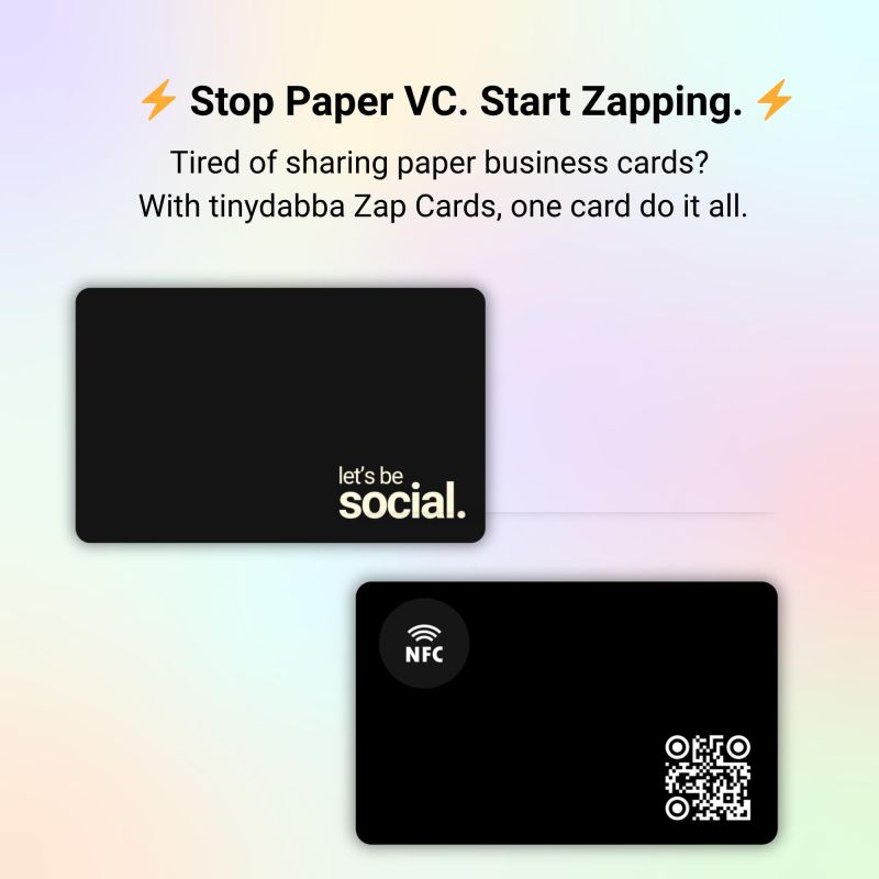 Information graphic from the Amazon listing for tinydabba Zap NFC Smart Digital Business Card