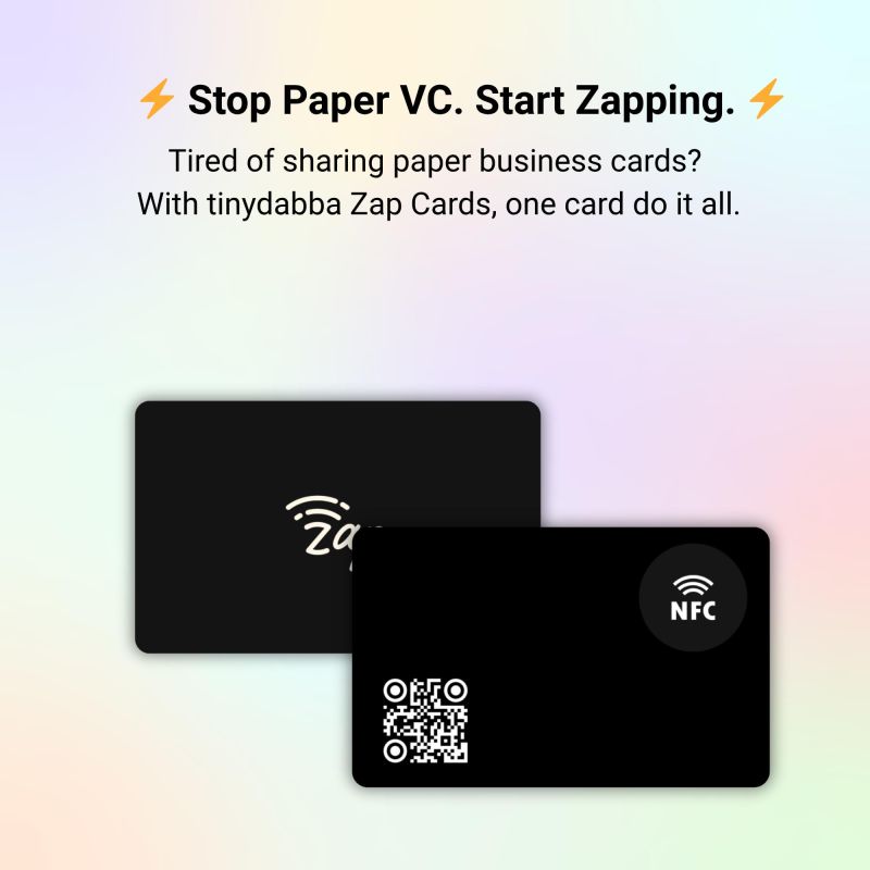 Information graphic from the Amazon listing for tinydabba Zap NFC Smart Digital Business Card