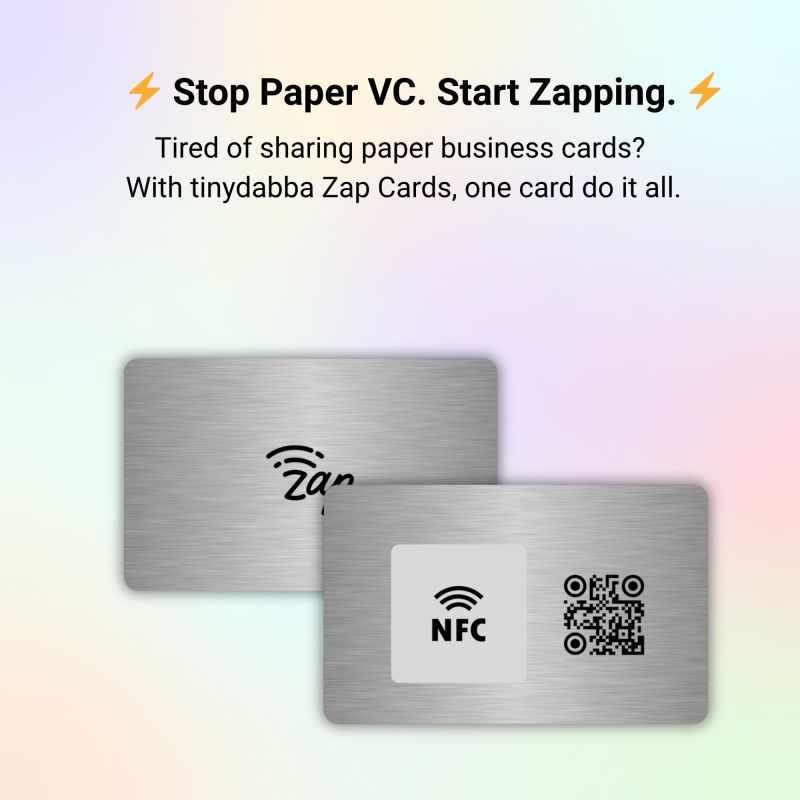 Information graphic from the Amazon listing for tinydabba Zap NFC Smart Digital Business Card
