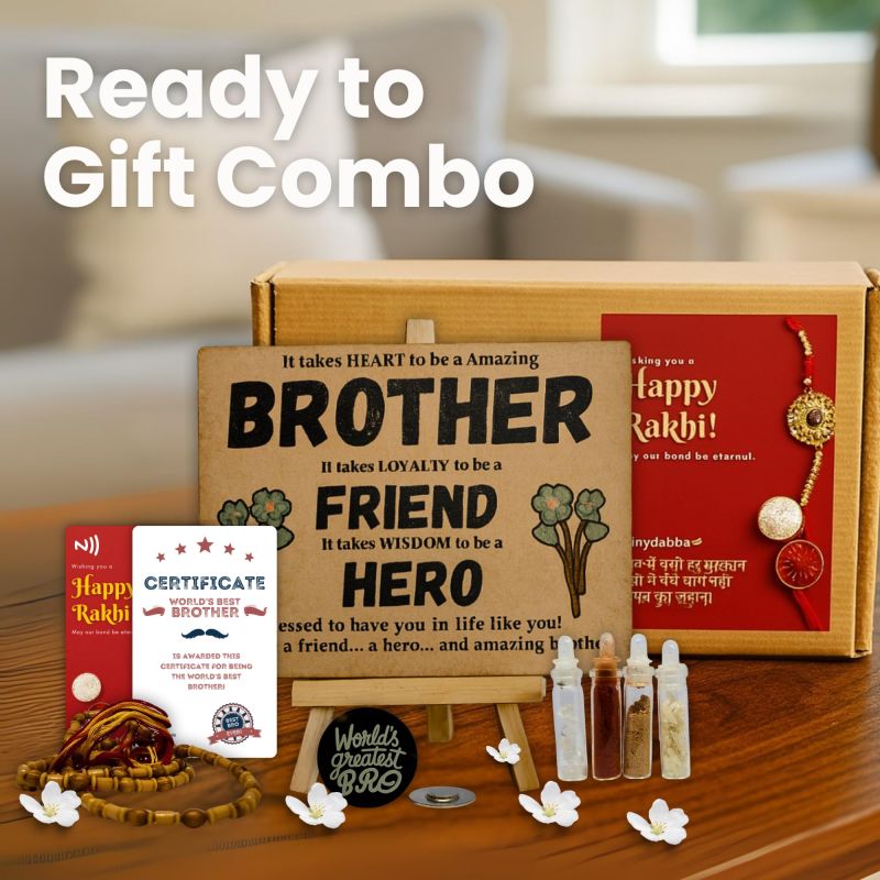 Information graphic from the Amazon listing for tinydabba all-in-one Rakhi Gift Combo for Brother