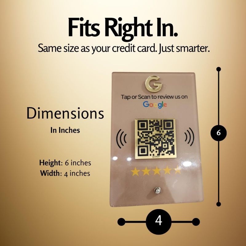 Information graphic from the Amazon listing for tinydabba NFC & QR Tap or Scan Standee for Business