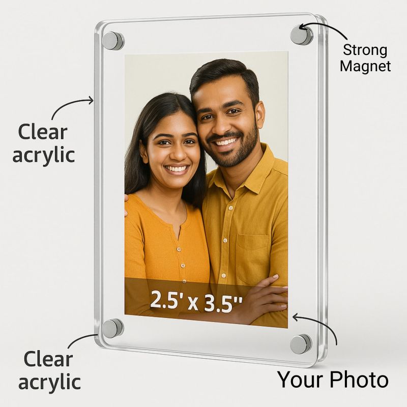 Information graphic from the Amazon listing for tinydabba Magnetic Acrylic Photo Frame