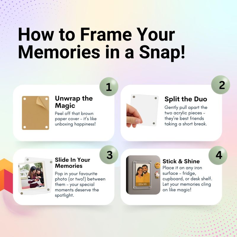 Information graphic from the Amazon listing for tinydabba Magnetic Acrylic Photo Frame
