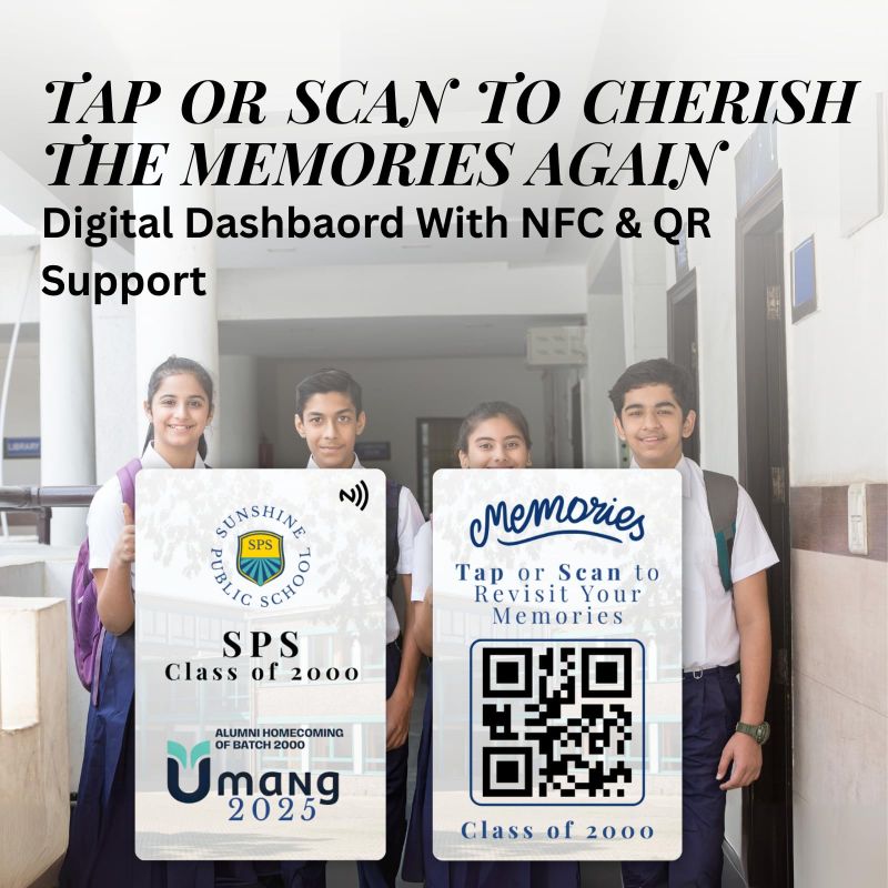 Information graphic from the Amazon listing for tinydabba Custom Alumni Meet Keepsake Card with NFC & QR Code