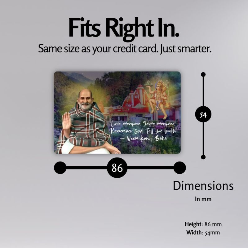 Information graphic from the Amazon listing for Neem Karoli Baba Card
