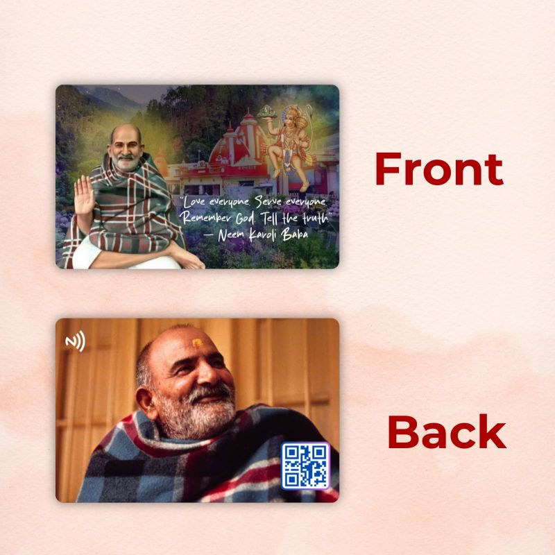 Information graphic from the Amazon listing for Neem Karoli Baba Card