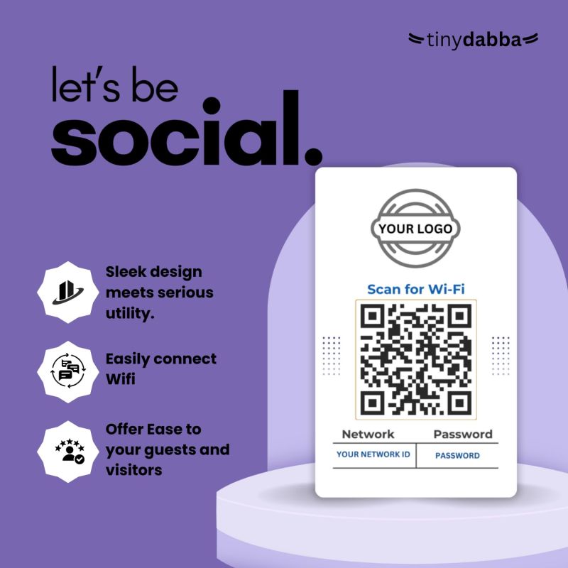Information graphic from the Amazon listing for QR Code WiFi Password Card, UV Printed PVC, Easy Guest Network Access, Double-Sided