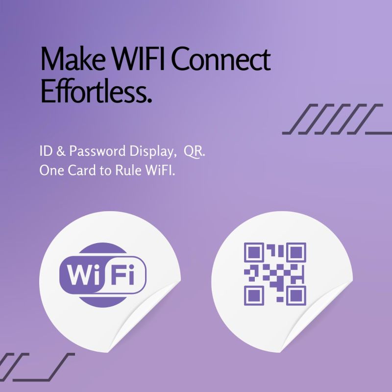 Information graphic from the Amazon listing for QR Code WiFi Password Card, UV Printed PVC, Easy Guest Network Access, Double-Sided