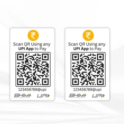 Custom Dual UPI QR Code Display Card, UV Printed, Front and Back Dual QR or Singel QR Support, from the Amazon listing