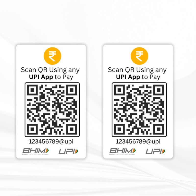 Custom Dual UPI QR Code Display Card, UV Printed, Front and Back Dual QR or Singel QR Support