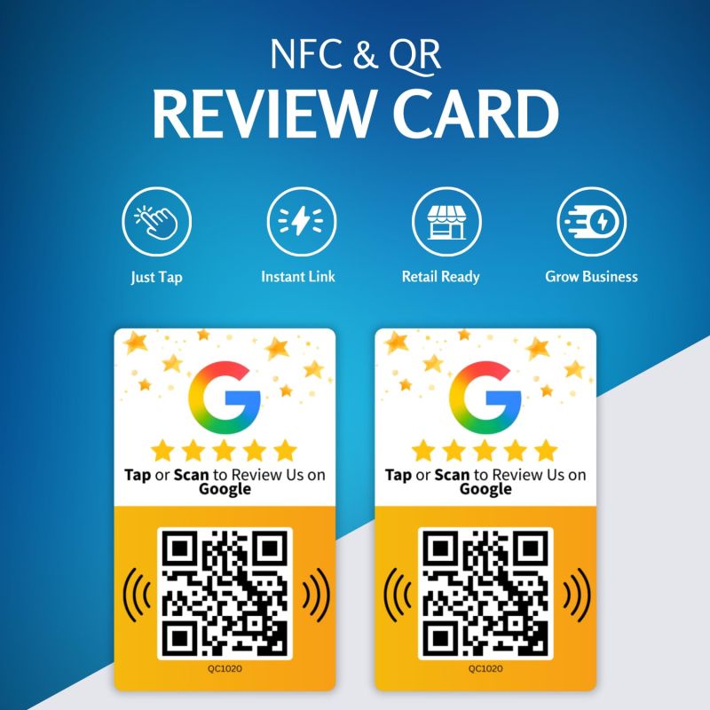 Information graphic from the Amazon listing for tinydabba Review NFC Card