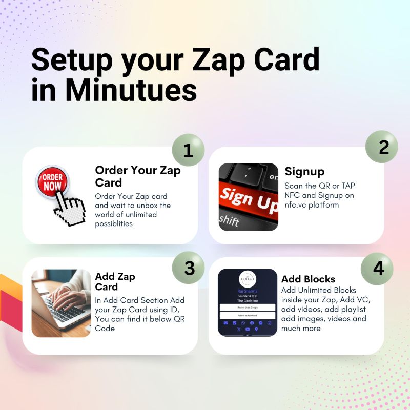 Information graphic from the Amazon listing for tinydabba Custom Photo Zap NFC Smart Digital Business Card for Founders