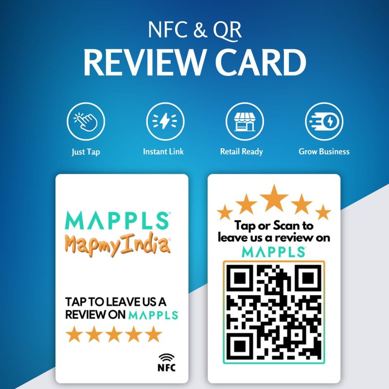 Information graphic from the Amazon listing for tinydabba Mappls Review NFC Card