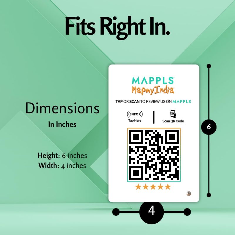 Information graphic from the Amazon listing for tinydabba Mappls Review NFC Standee with QR Code