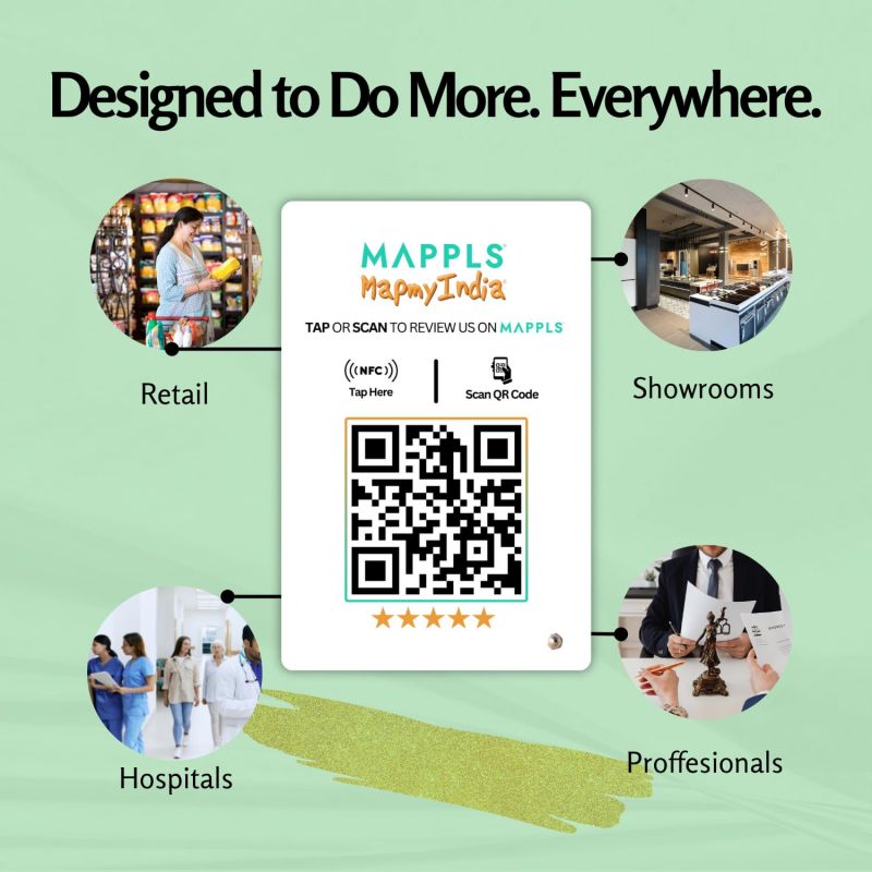 Information graphic from the Amazon listing for tinydabba Mappls Review NFC Standee with QR Code