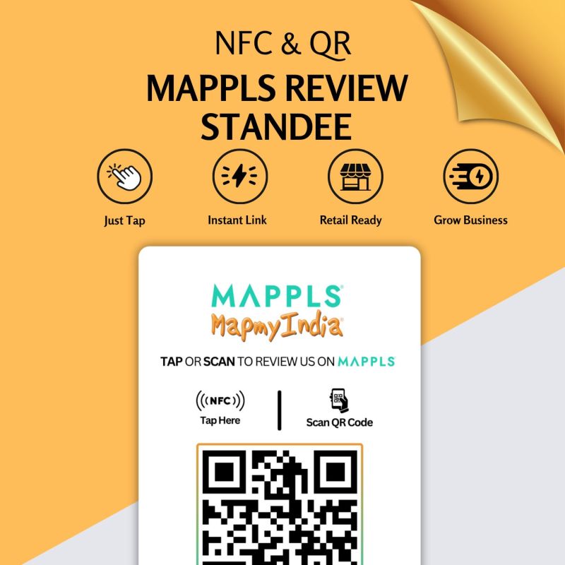 Information graphic from the Amazon listing for tinydabba Mappls Review NFC Standee with QR Code