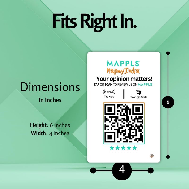 Information graphic from the Amazon listing for tinydabba Mappls Review NFC Standee with QR Code