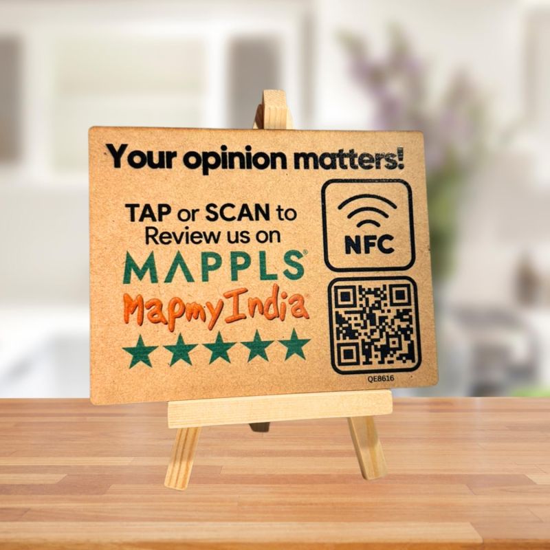 tinydabba Mappls Wooden Review NFC Standee with QR Code (With Wooden Stand)
