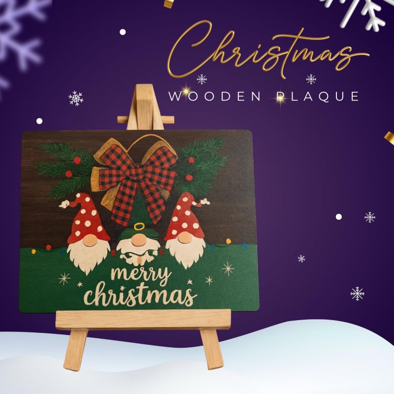 Information graphic from the Amazon listing for tinydabba Wooden Christmas Sign Plaque with Easel Stand