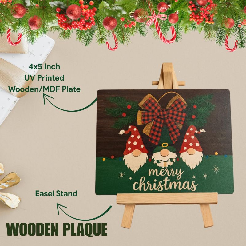 Information graphic from the Amazon listing for tinydabba Wooden Christmas Sign Plaque with Easel Stand