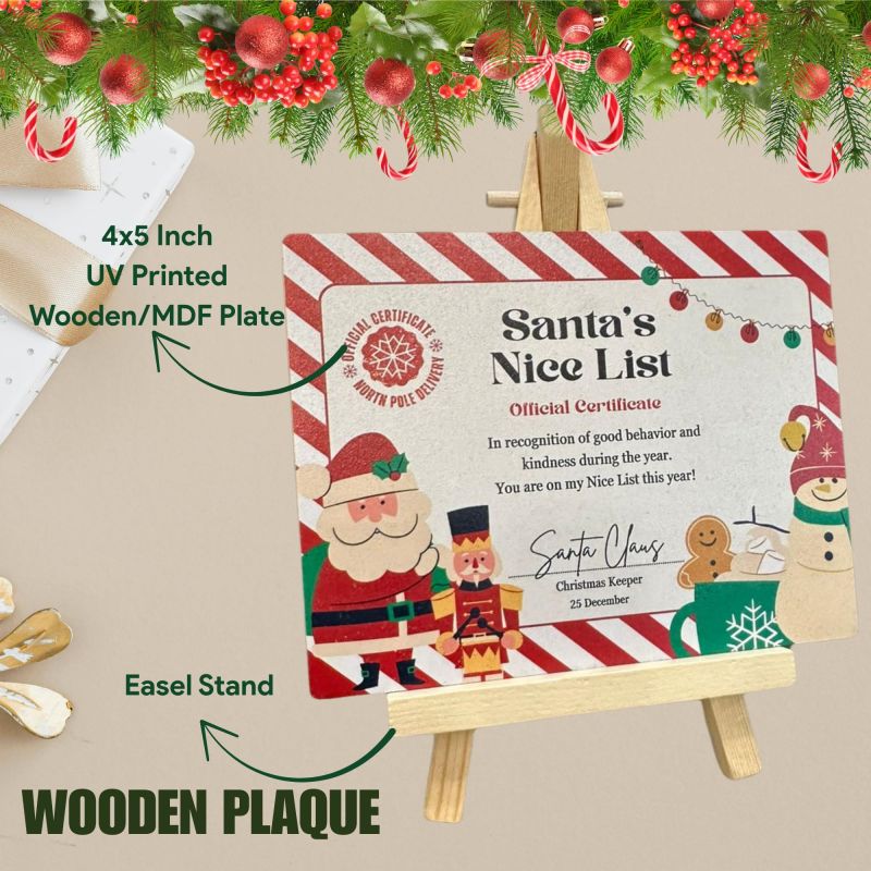 Information graphic from the Amazon listing for tinydabba Wooden Christmas Sign Plaque with Easel Stand