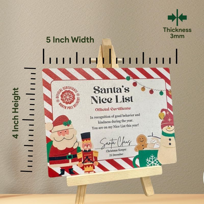 Information graphic from the Amazon listing for tinydabba Wooden Christmas Sign Plaque with Easel Stand