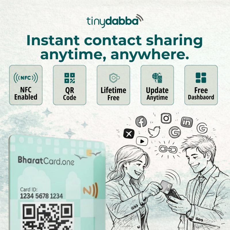Information graphic from the Amazon listing for tinydabba BharatCard One NFC & QR Digital Business Card