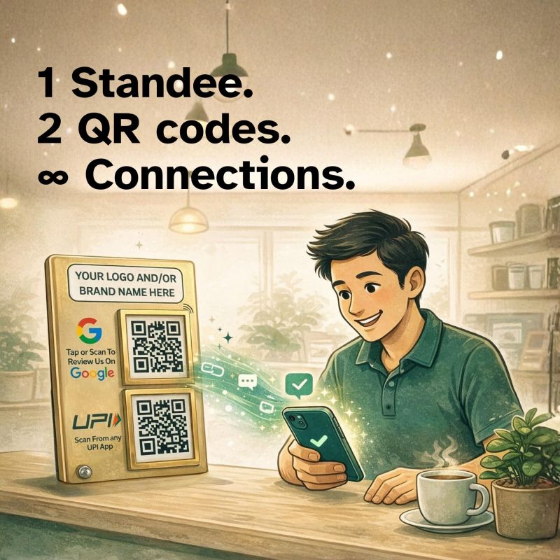 Information graphic from the Amazon listing for tinydabba Custom NFC Enabled QR Code Stand for Shop