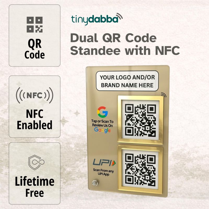 Information graphic from the Amazon listing for tinydabba Custom NFC Enabled QR Code Stand for Shop