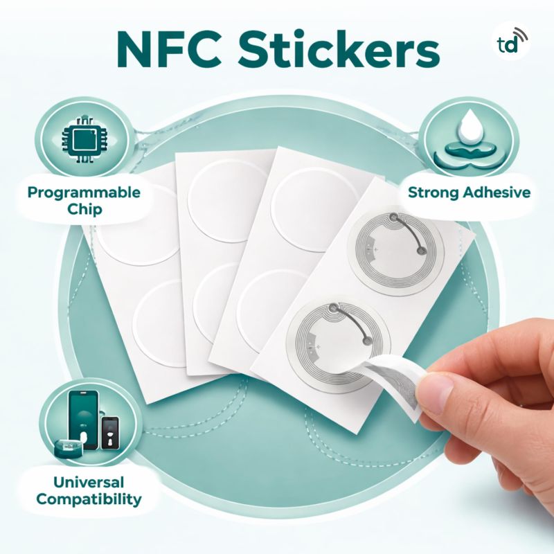 Information graphic from the Amazon listing for Tinydabba NFC Tag Stickers NTAG213, 25mm Round, Rewritable, Pack of 10, Compatible with All NFC-Enabled Smartphones and Readers, Self-Adhesive