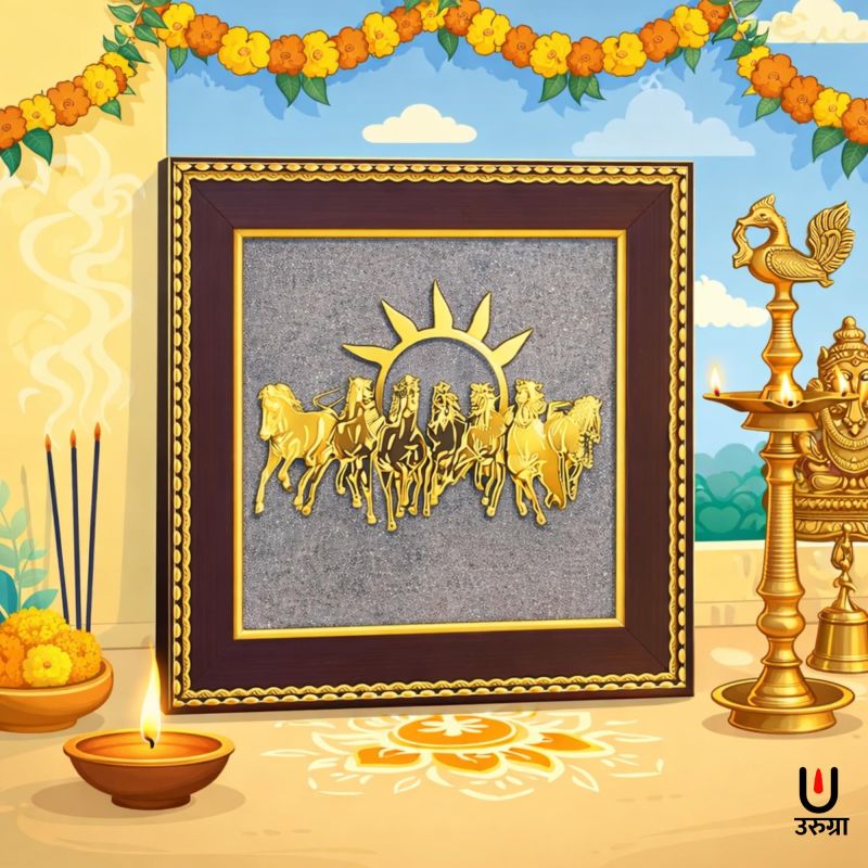 Information graphic from the Amazon listing for urugra 7 Running Horses on Raw Pyrite Frame