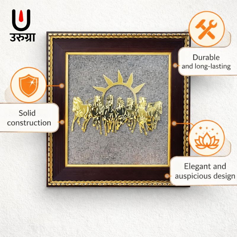 Information graphic from the Amazon listing for urugra 7 Running Horses on Raw Pyrite Frame