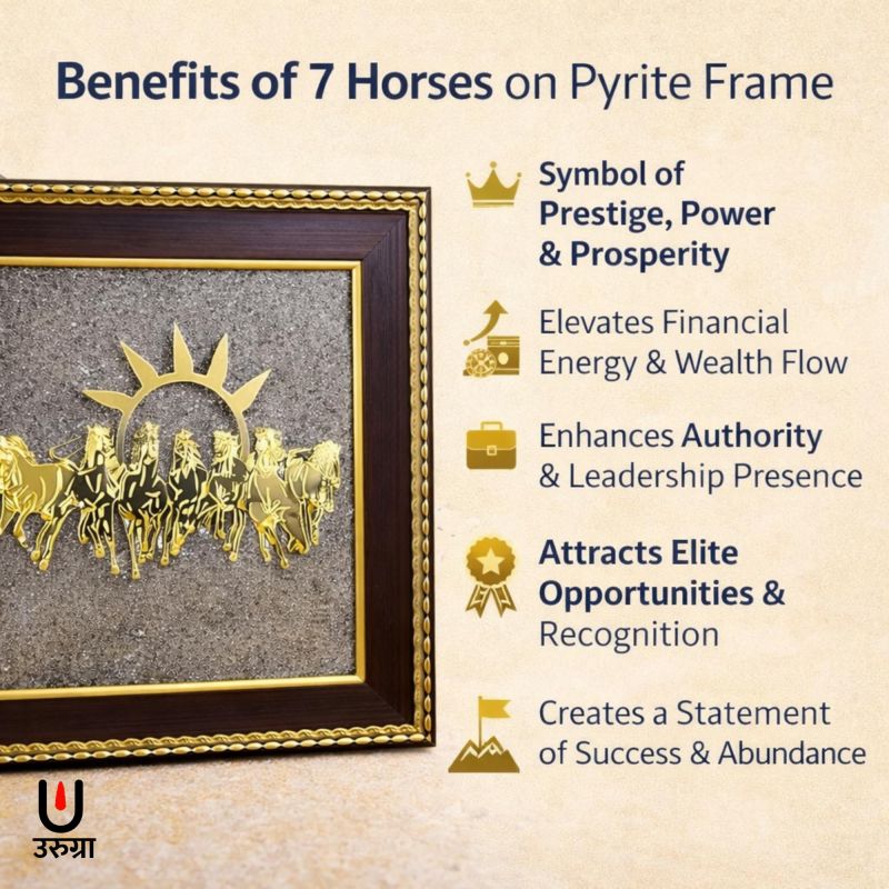Information graphic from the Amazon listing for urugra 7 Running Horses on Raw Pyrite Frame