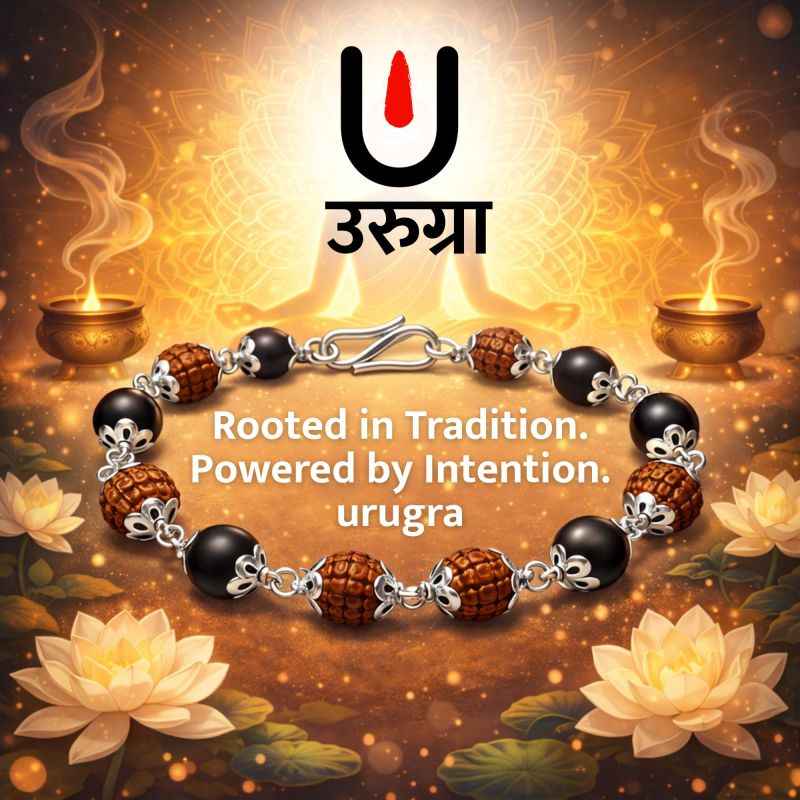 Information graphic from the Amazon listing for urugra Rudraksha Karungali Bracelet for Men & Women with Silver Capping