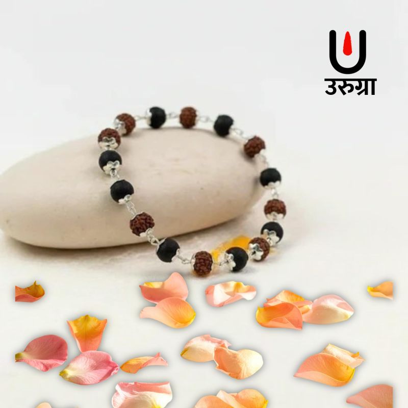 Information graphic from the Amazon listing for urugra Rudraksha Karungali Bracelet for Men & Women with Silver Capping