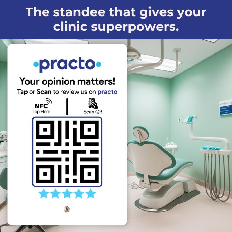 Information graphic from the Amazon listing for tinydabba Practo Review Standee with NFC & QR Code